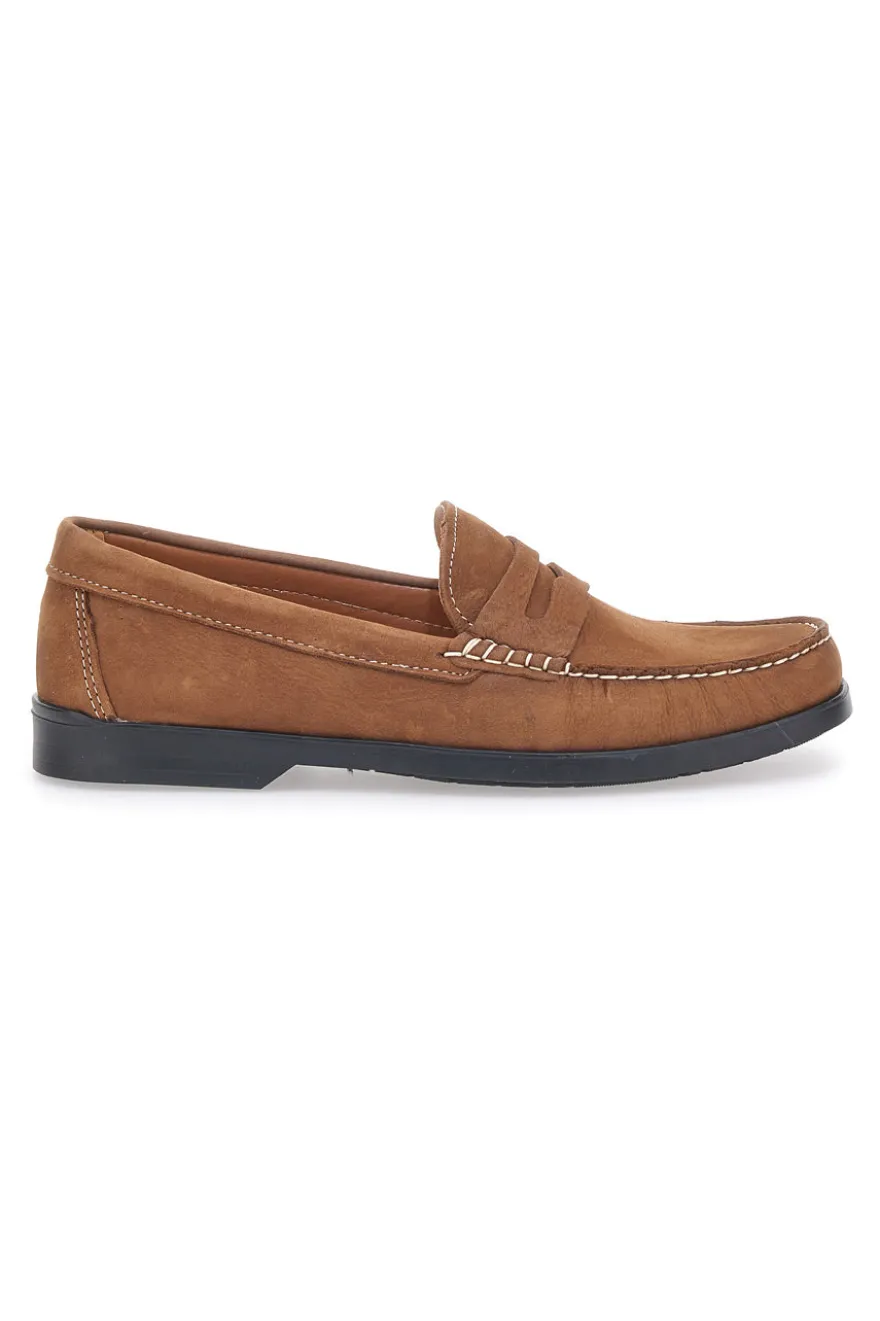 Mocassini Cuoio con Tomaia in Pelle Nabuk Made in Italy JERPOINT 195