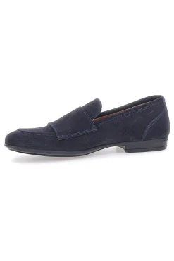Mocassini da uomo blu scuro con doppia fibbia in pelle calzata ampia Ptr 4077