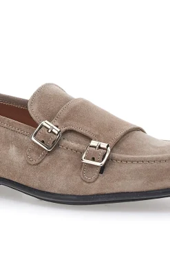 Mocassini da uomo tortora con doppia fibbia in pelle calzata ampia Ptr 4077