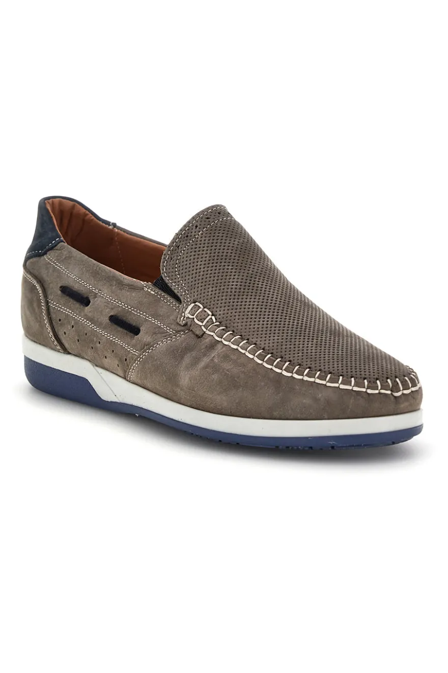 Mocassini grigio in vera pelle cuciture a vista made in Italy Pittarello 3425