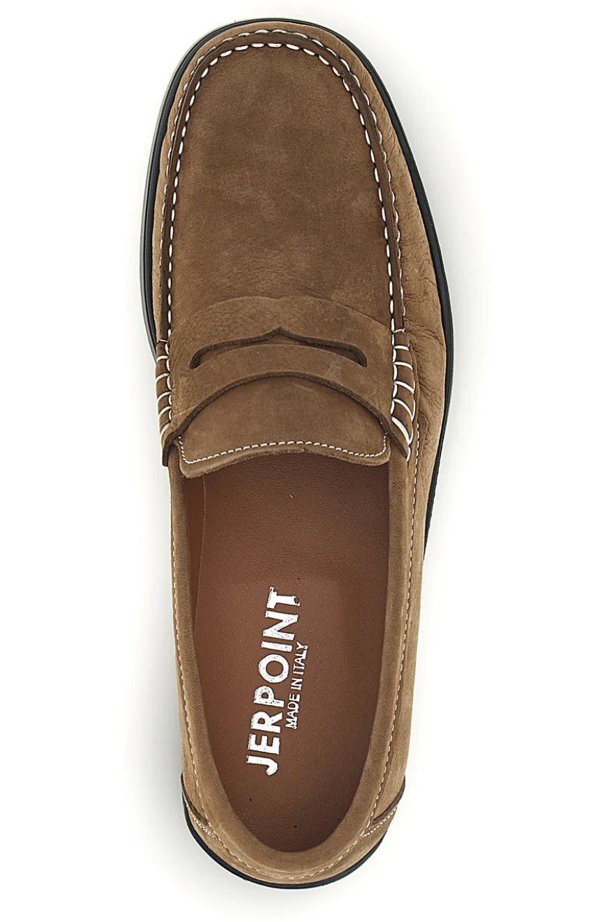 Mocassini marrone in vera pelle cuciture a vista made in Italy Pittarello 195