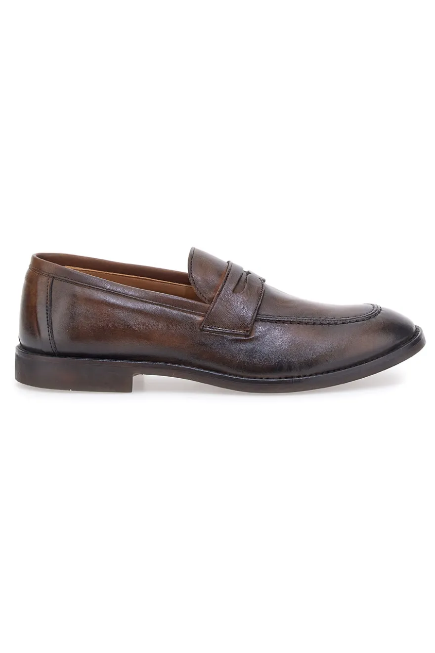 Mocassini marroni pelle made in Italy Pittarello plus 4056