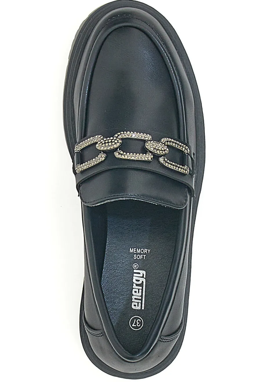 Mocassini Neri Con Catenina Oro Energy 1301