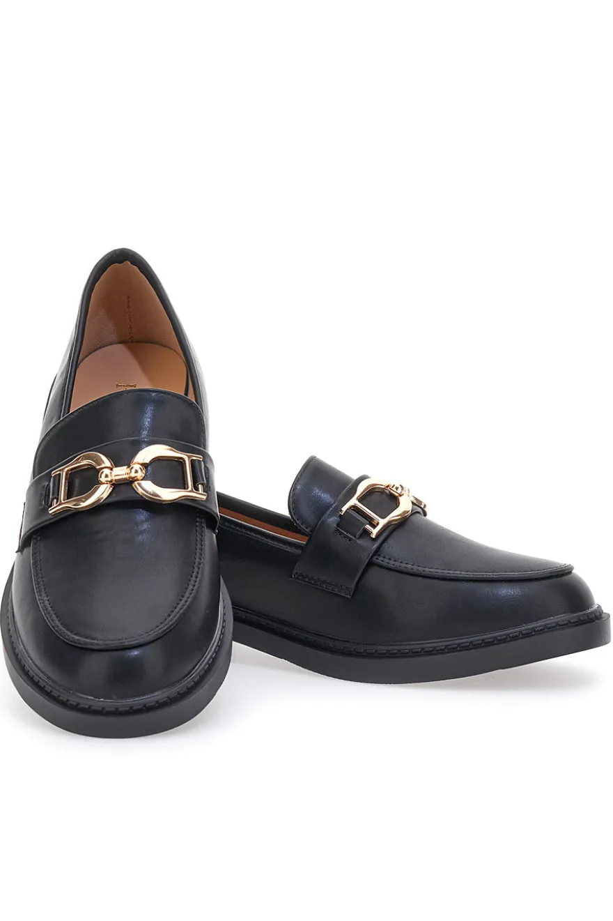 Mocassini neri con morsetto oro FIRST LADY 473