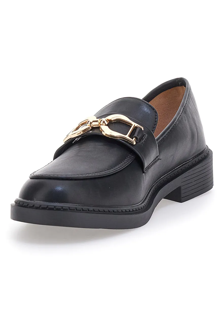 Mocassini neri con morsetto oro FIRST LADY 473