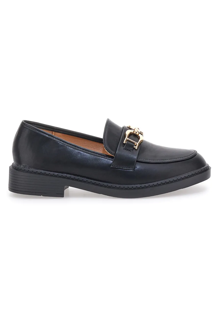 Mocassini neri con morsetto oro FIRST LADY 473