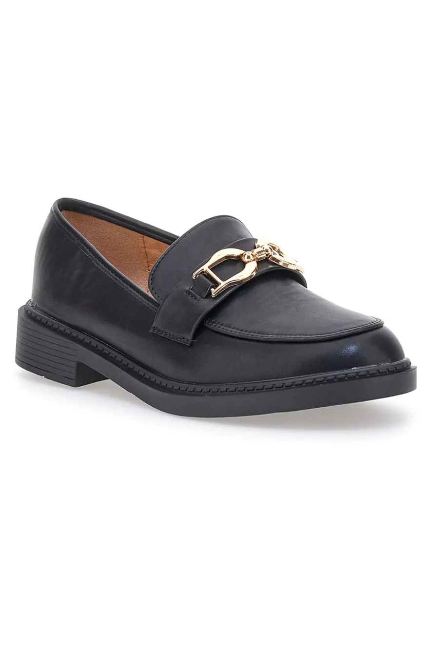 Mocassini neri con morsetto oro FIRST LADY 473