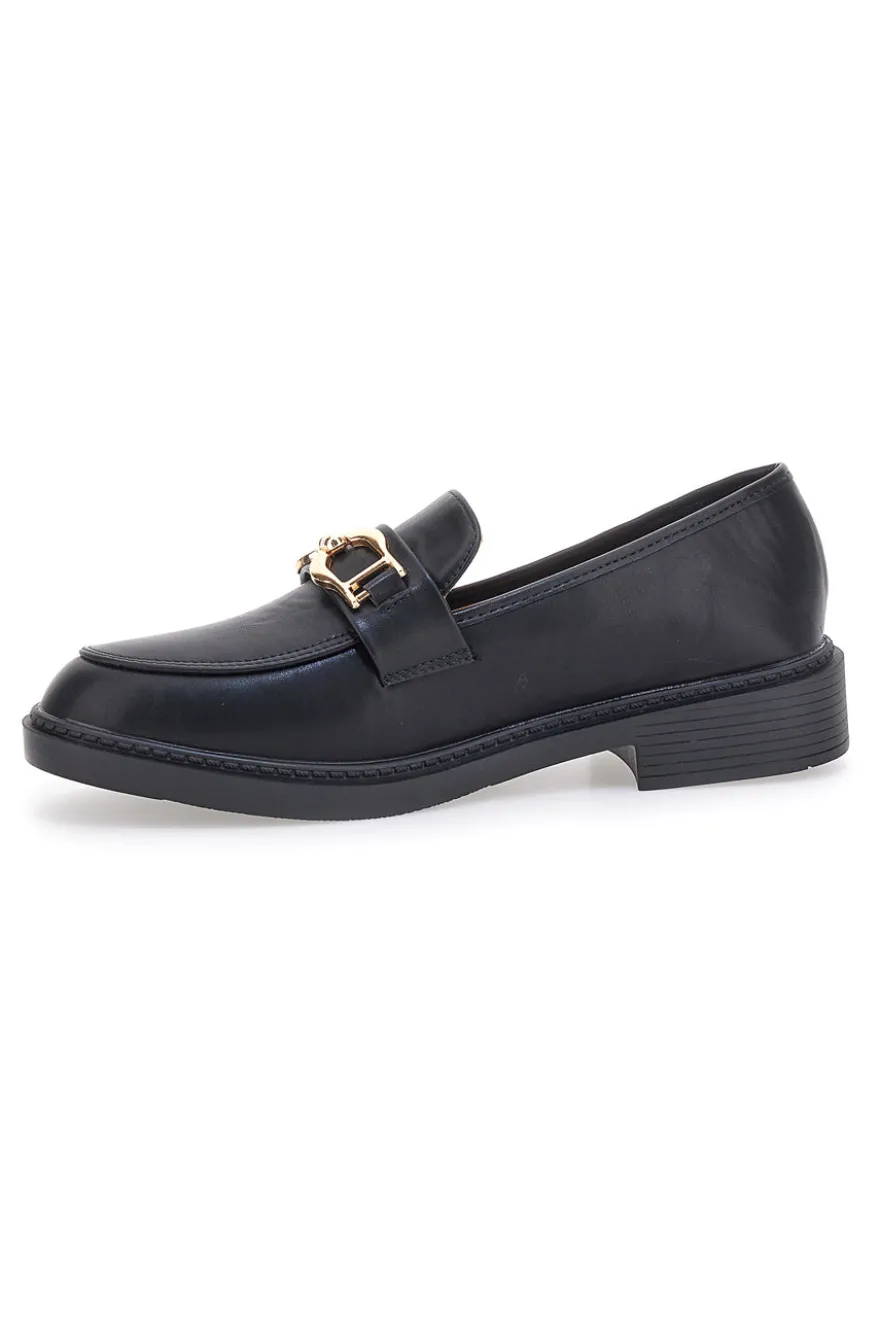 Mocassini neri con morsetto oro FIRST LADY 473