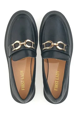 Mocassini neri con morsetto oro FIRST LADY 473
