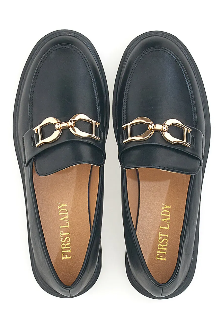 Mocassini neri con morsetto oro FIRST LADY 473
