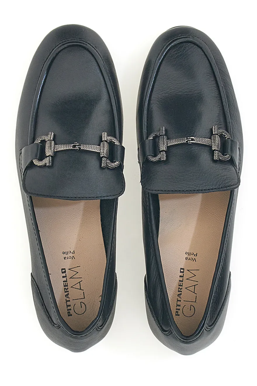 Mocassini Neri con Morsetto Made in Italy in Vera Pelle PITTARELLO GLAM A600102