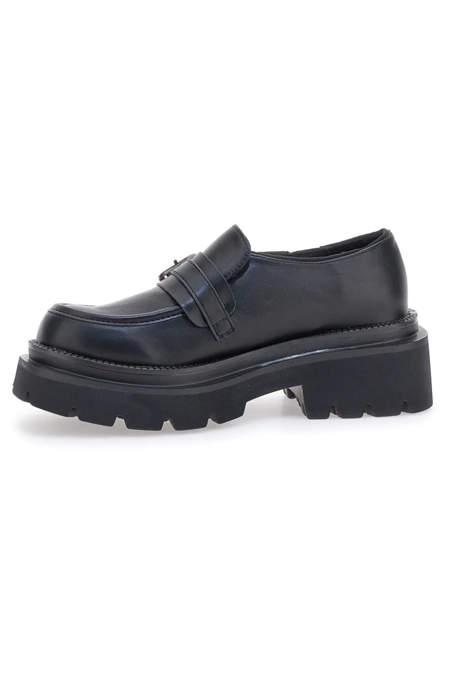 Mocassini Neri Con Platform Betty Flowers 126