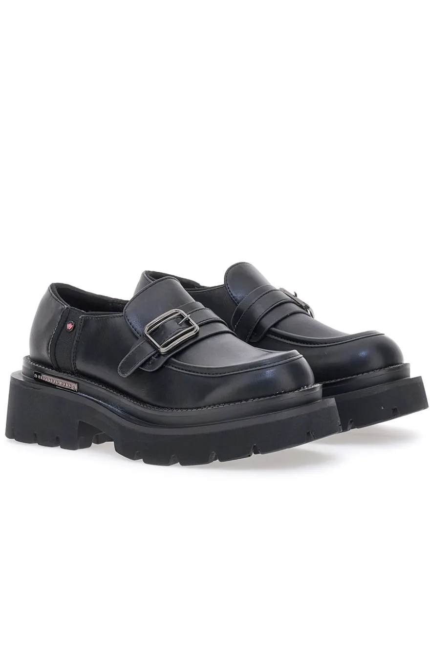 Mocassini Neri Con Platform Betty Flowers 126