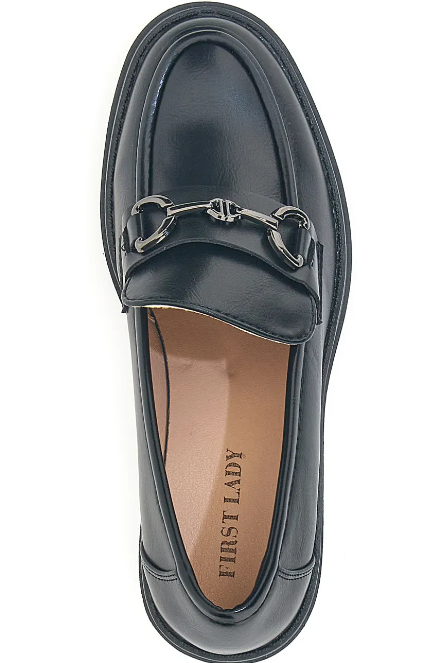 Mocassini neri con tacco e morsetto First Lady P634