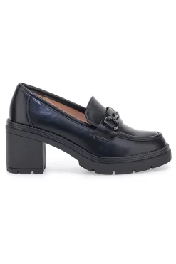 Mocassini neri con tacco e morsetto First Lady P634