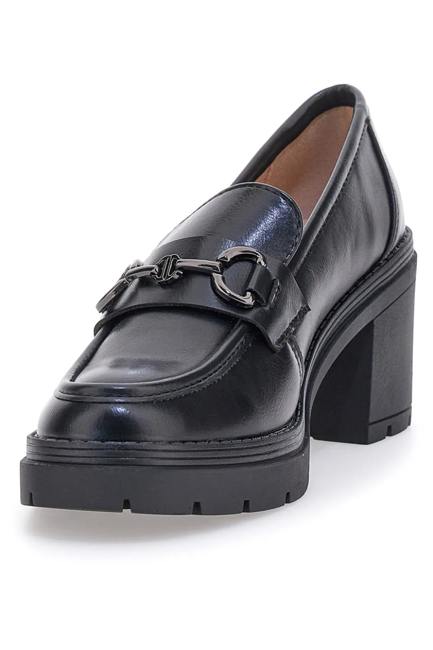 Mocassini neri con tacco e morsetto First Lady P634