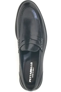 Mocassini neri in pelle con suola in cuoio made in Italy Pittarello 77109