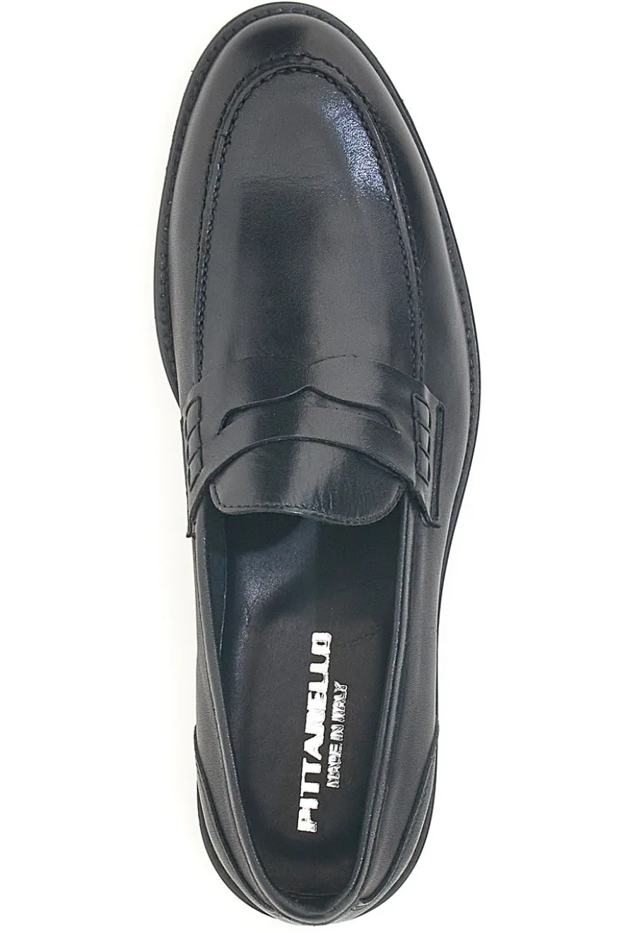 Mocassini neri in pelle con suola in cuoio made in Italy Pittarello 77109