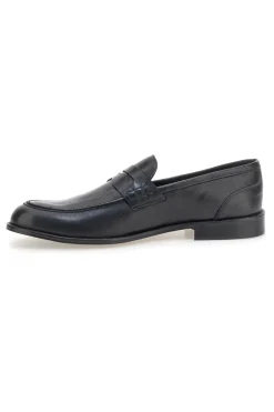 Mocassini neri in pelle con suola in cuoio made in Italy Pittarello 77109