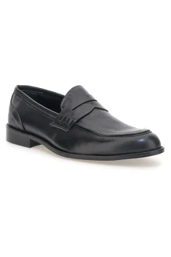 Mocassini neri in pelle con suola in cuoio made in Italy Pittarello 77109