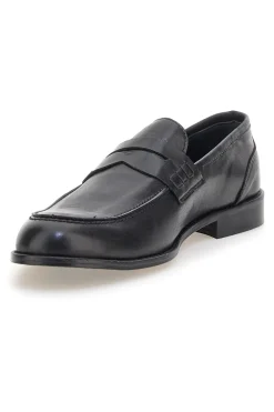 Mocassini neri in pelle con suola in cuoio made in Italy Pittarello 77109