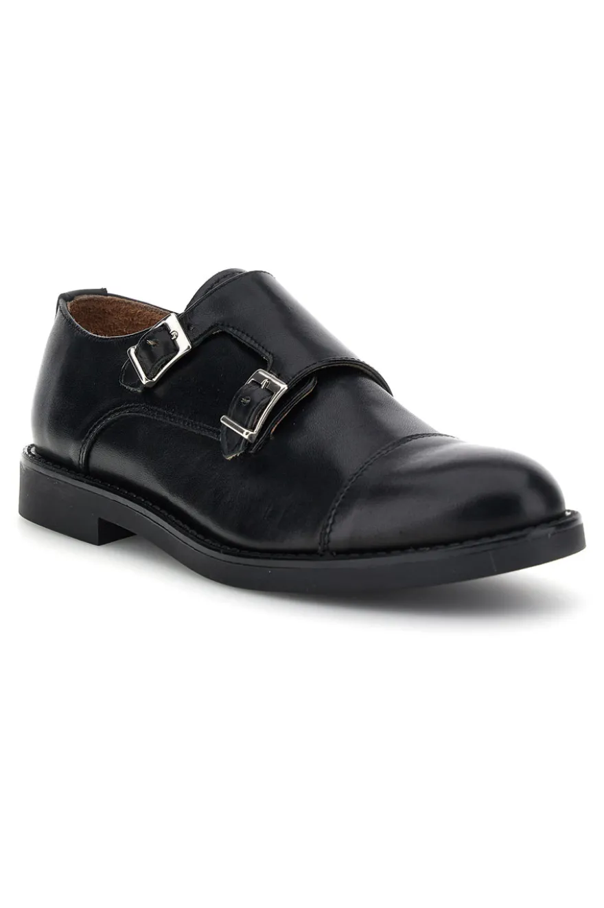 Mocassini neri in pelle con fibbie Pittarello 8030
