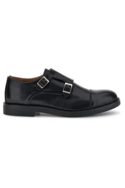 Mocassini neri in pelle con fibbie Pittarello 8030