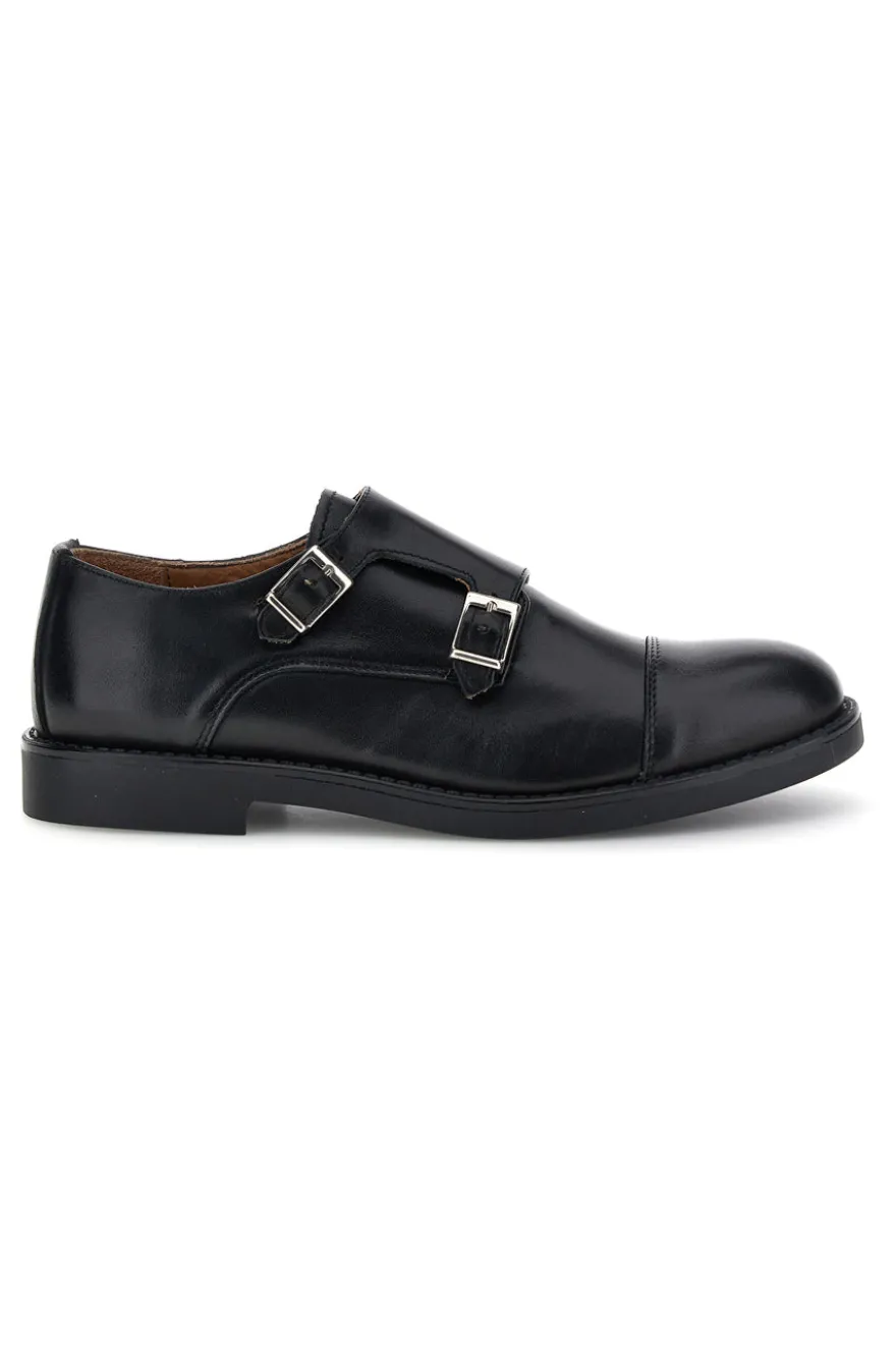 Mocassini neri in pelle con fibbie Pittarello 8030