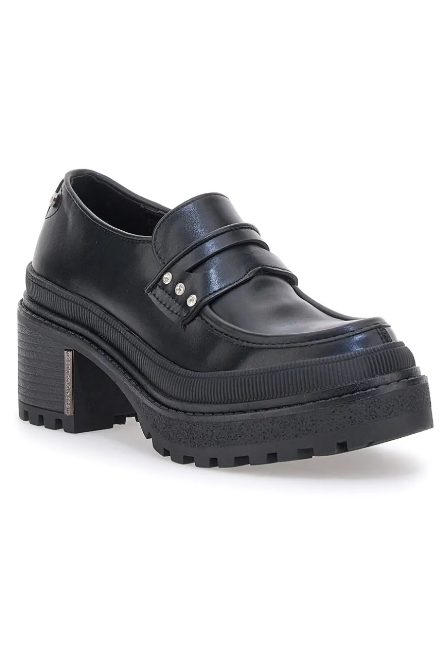 Mocassini Neri Platform con Brillantini Bettyflowers 01