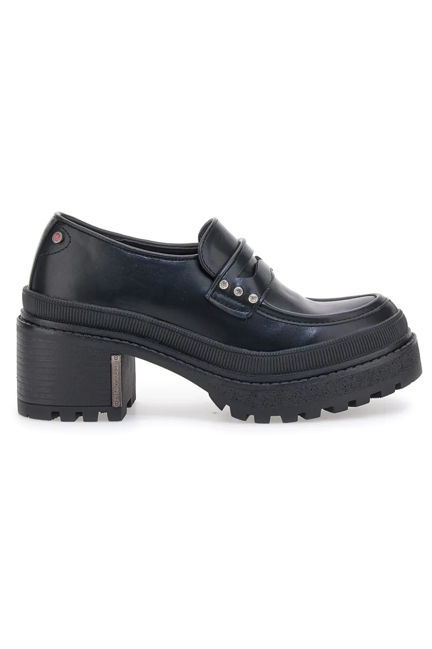 Mocassini Neri Platform con Brillantini Bettyflowers 01