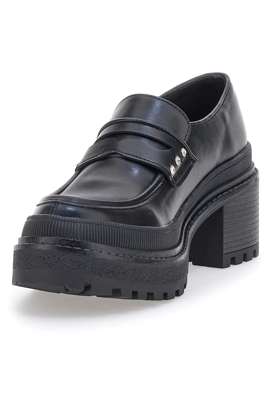 Mocassini Neri Platform con Brillantini Bettyflowers 01
