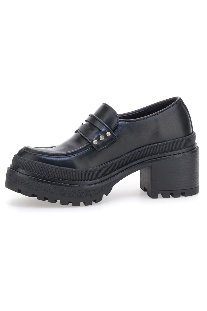 Mocassini Neri Platform con Brillantini Bettyflowers 01