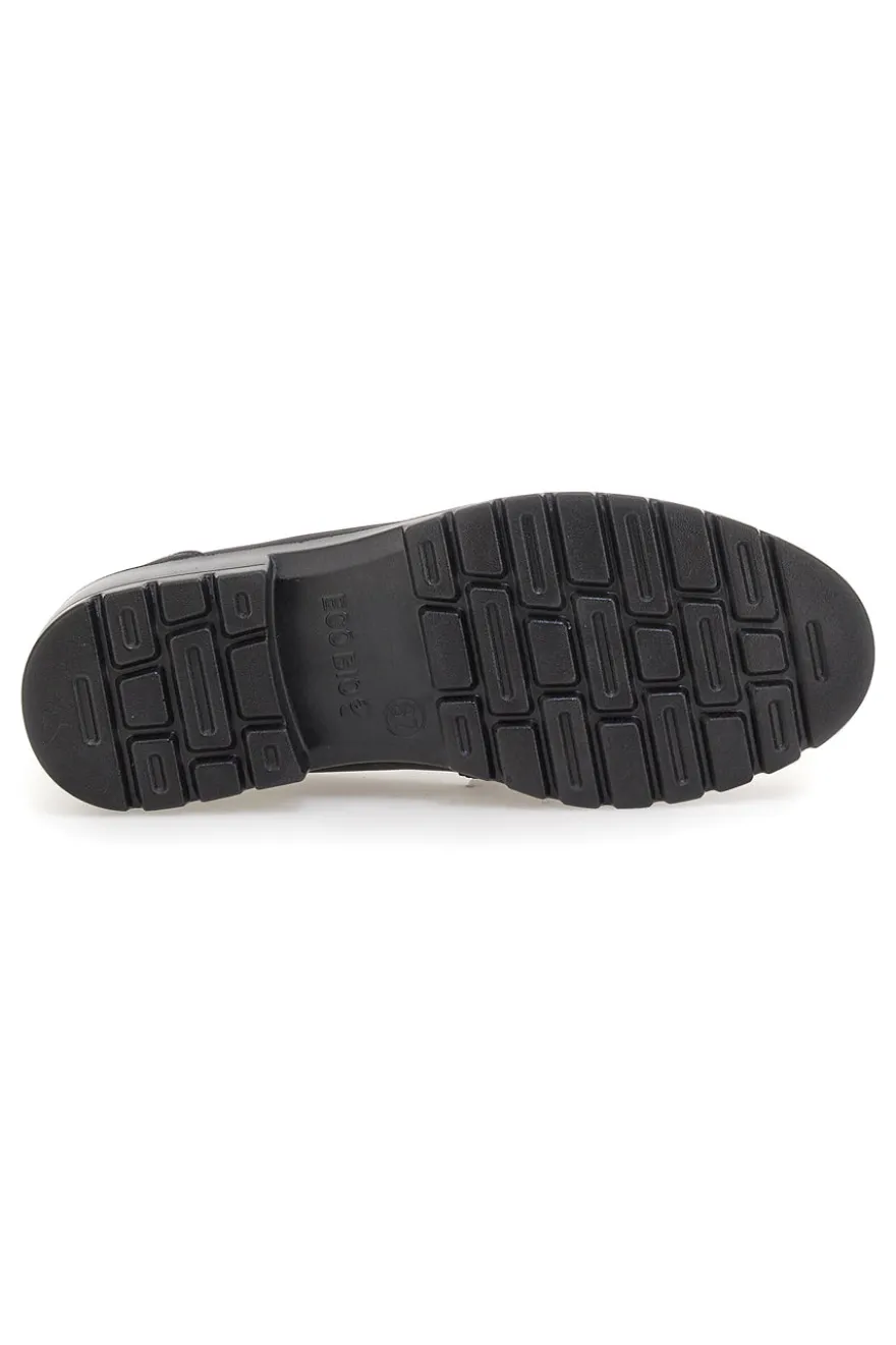 Mocassini neri vegan effetto scamosciato con catena Eco Bio J535576