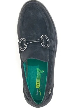 Mocassini neri vegan effetto scamosciato con catena Eco Bio J535576