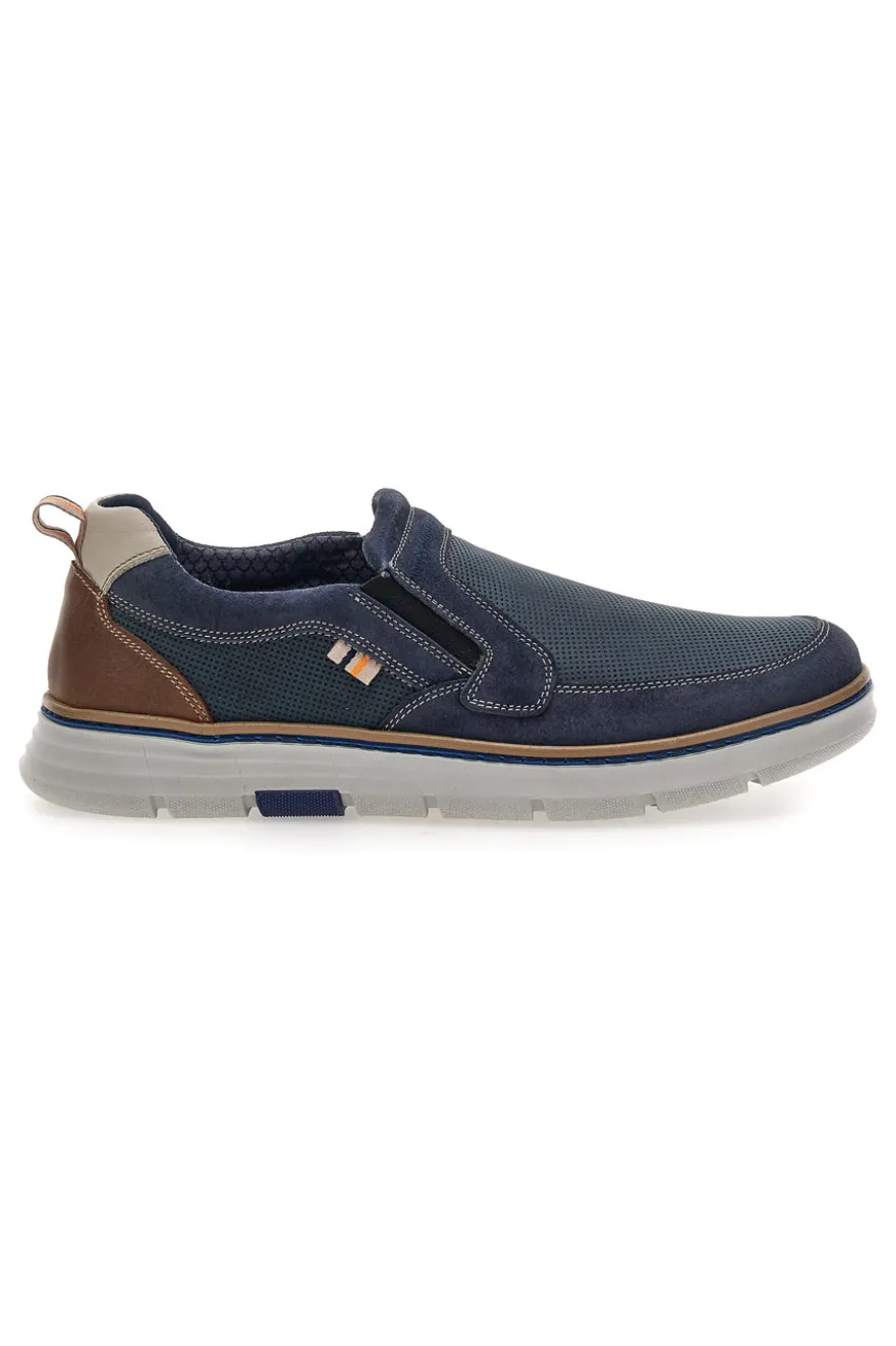 Mocassini Slip on blu con inserti in tessuto Pittarello Eco 26111012