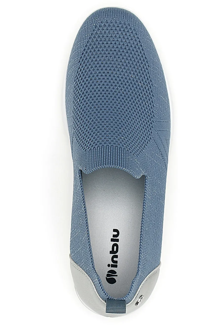 Mocassini Slip on blu in tessuto tecnico con zeppa Inblu 66IC