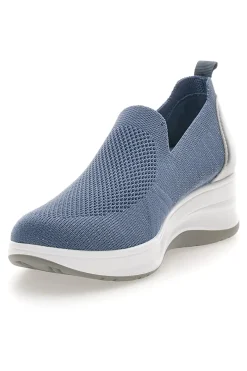 Mocassini Slip on blu in tessuto tecnico con zeppa Inblu 66IC