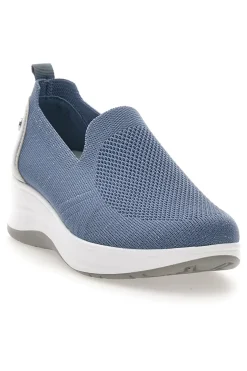 Mocassini Slip on blu in tessuto tecnico con zeppa Inblu 66IC