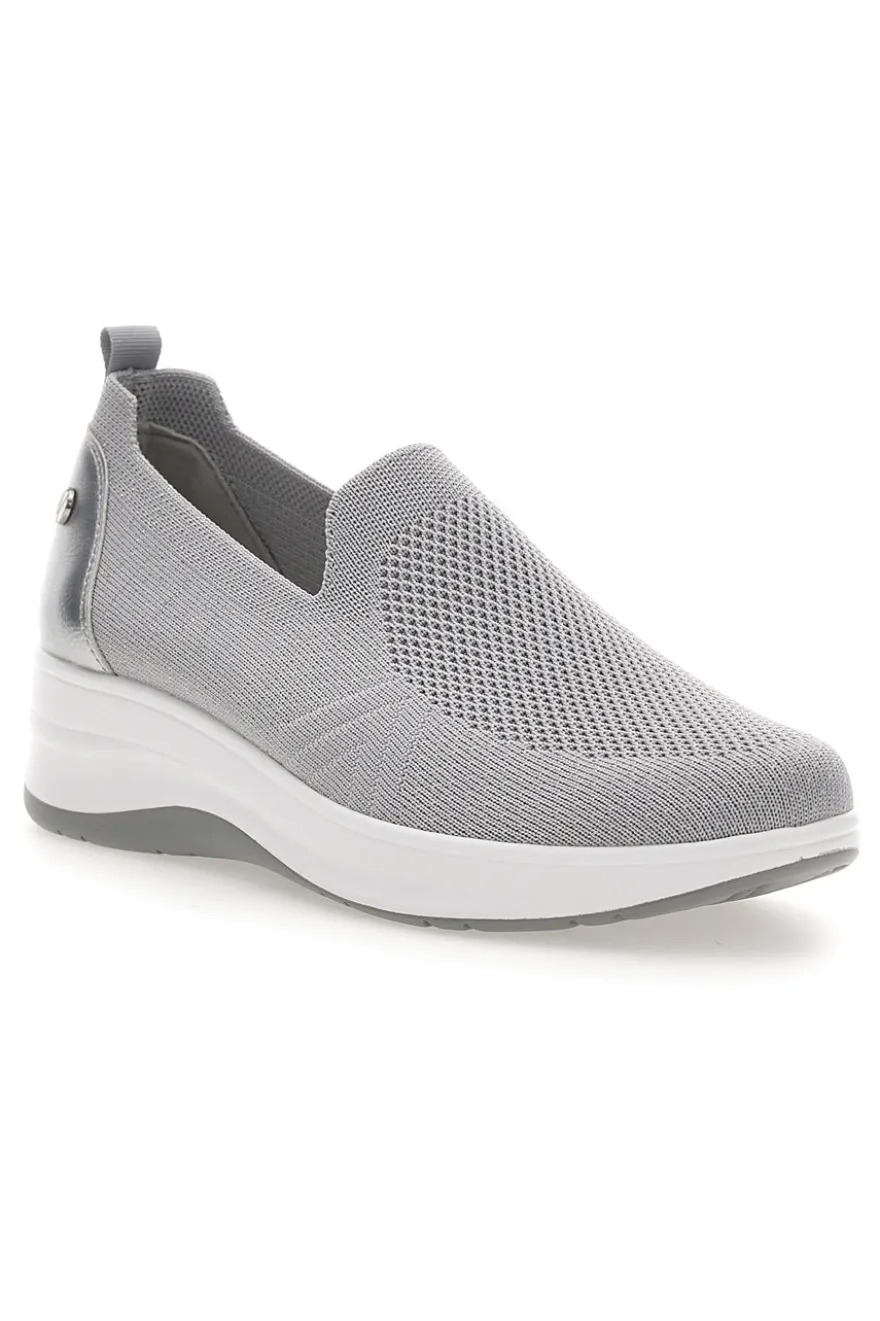 Mocassini Slip on grigie in tessuto tecnico con zeppa Inblu 66IC