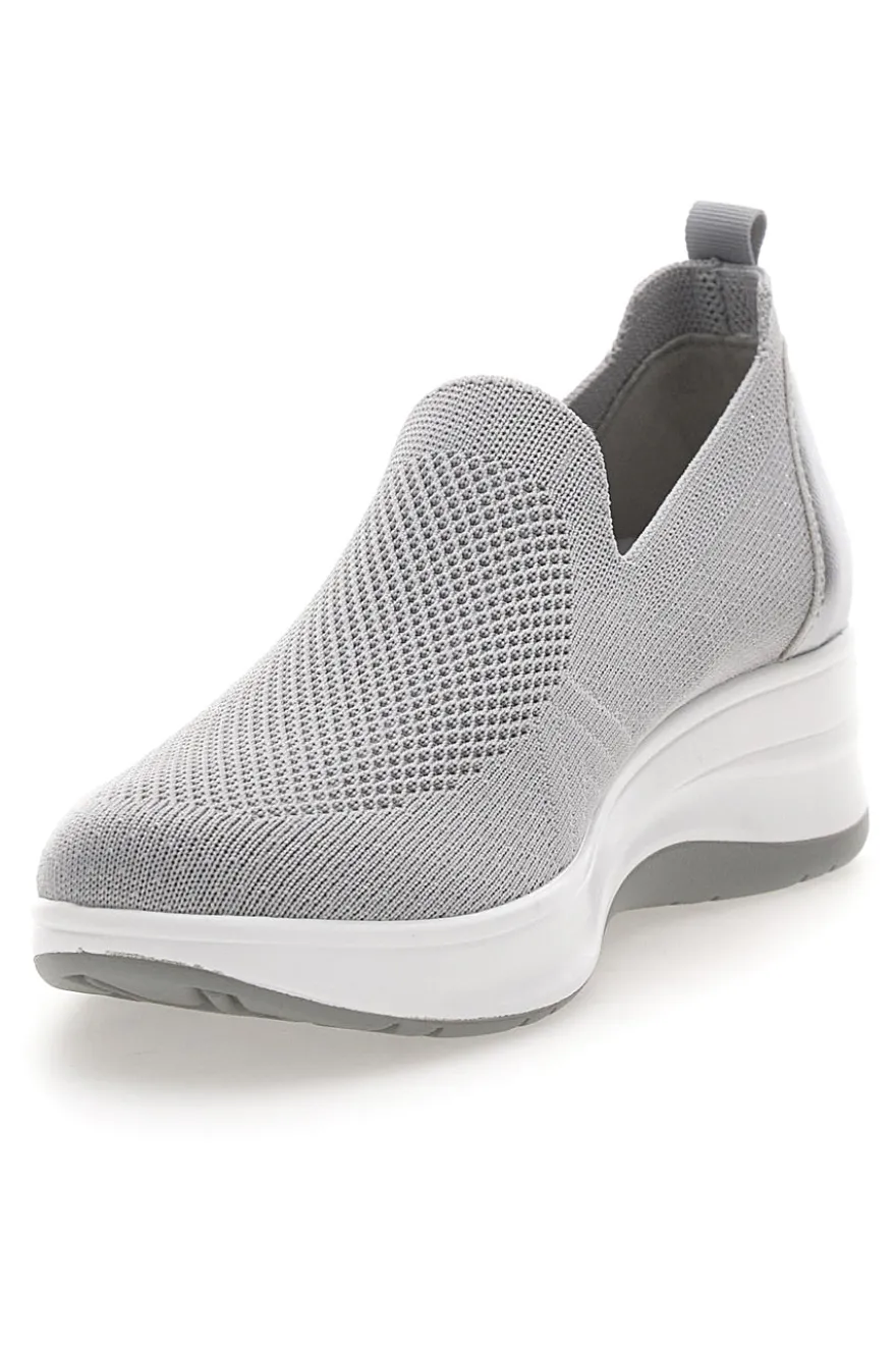 Mocassini Slip on grigie in tessuto tecnico con zeppa Inblu 66IC