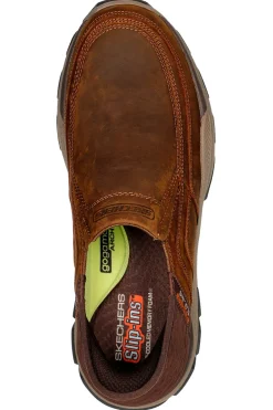 Mocassini slip-on marroni in pelle con suola Goodyear Skechers Respected Elgin