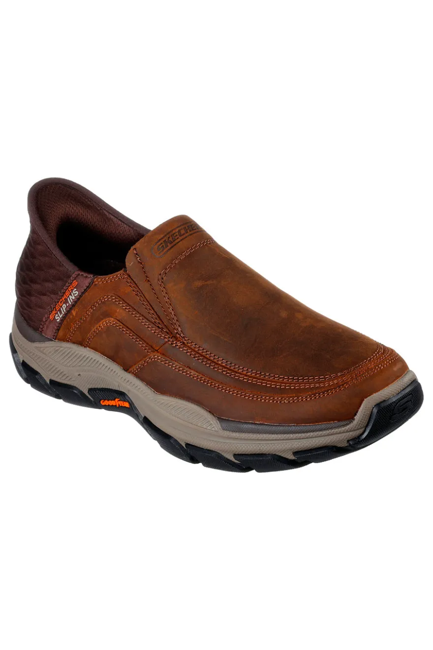 Mocassini slip-on marroni in pelle con suola Goodyear Skechers Respected Elgin