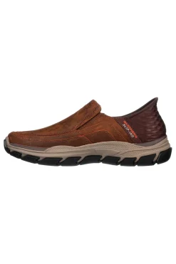 Mocassini slip-on marroni in pelle con suola Goodyear Skechers Respected Elgin