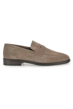 Mocassini Taupe In Vera Pelle Scamosciata Pittarello Plus 66