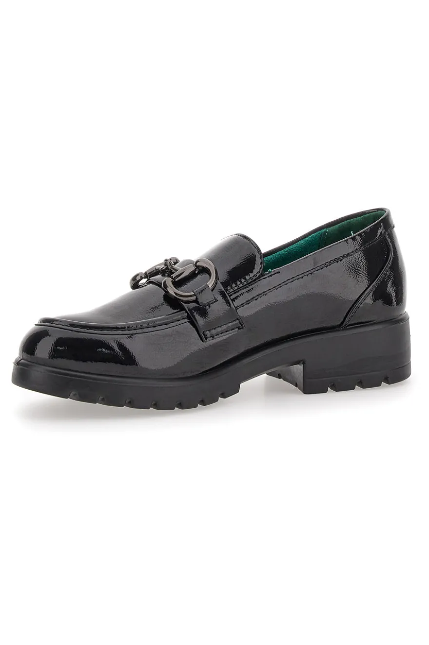 Mocassini Vegan Neri Lucidi con Morsetto Eco Bio J52323M6