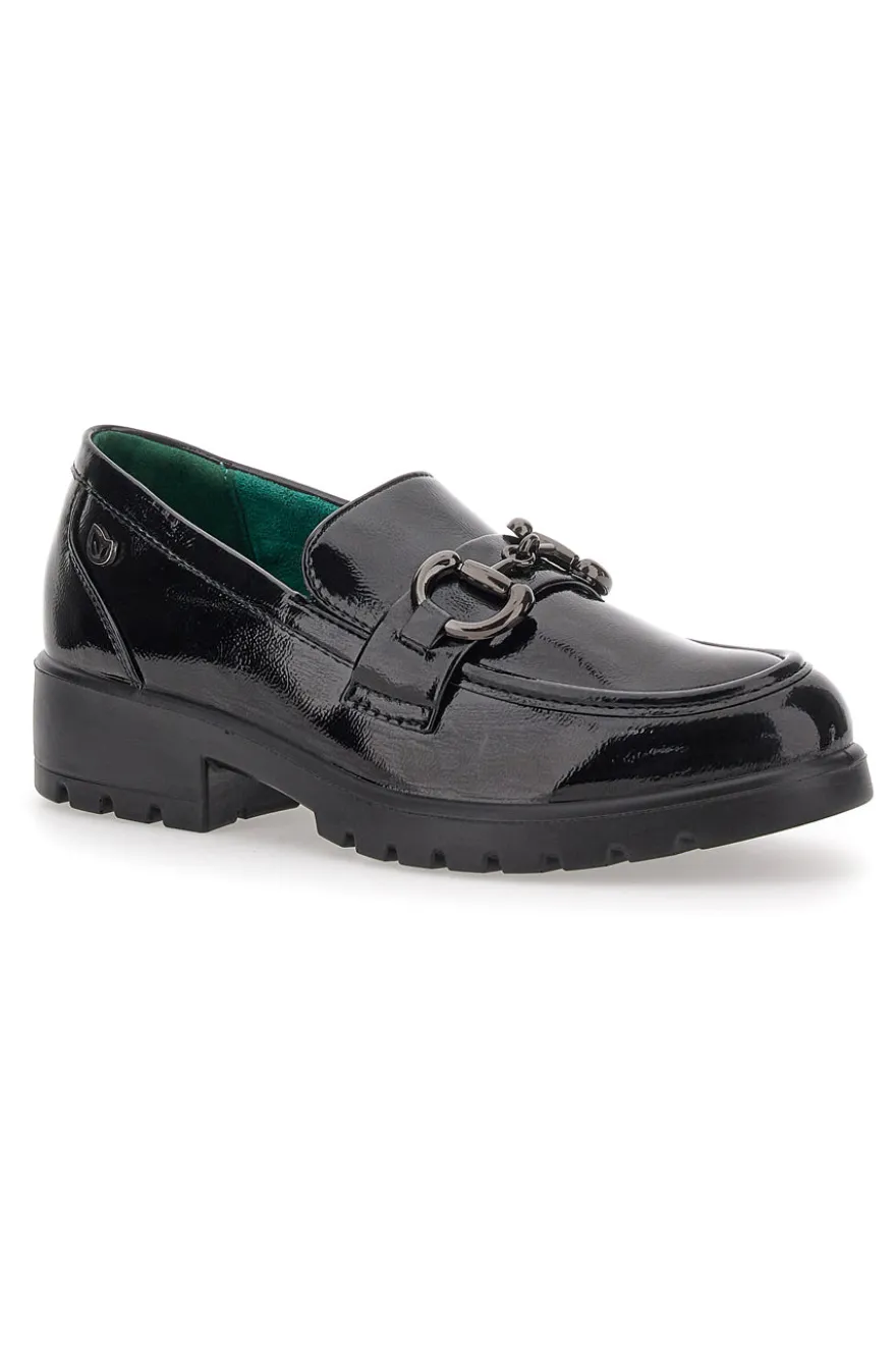 Mocassini Vegan Neri Lucidi con Morsetto Eco Bio J52323M6
