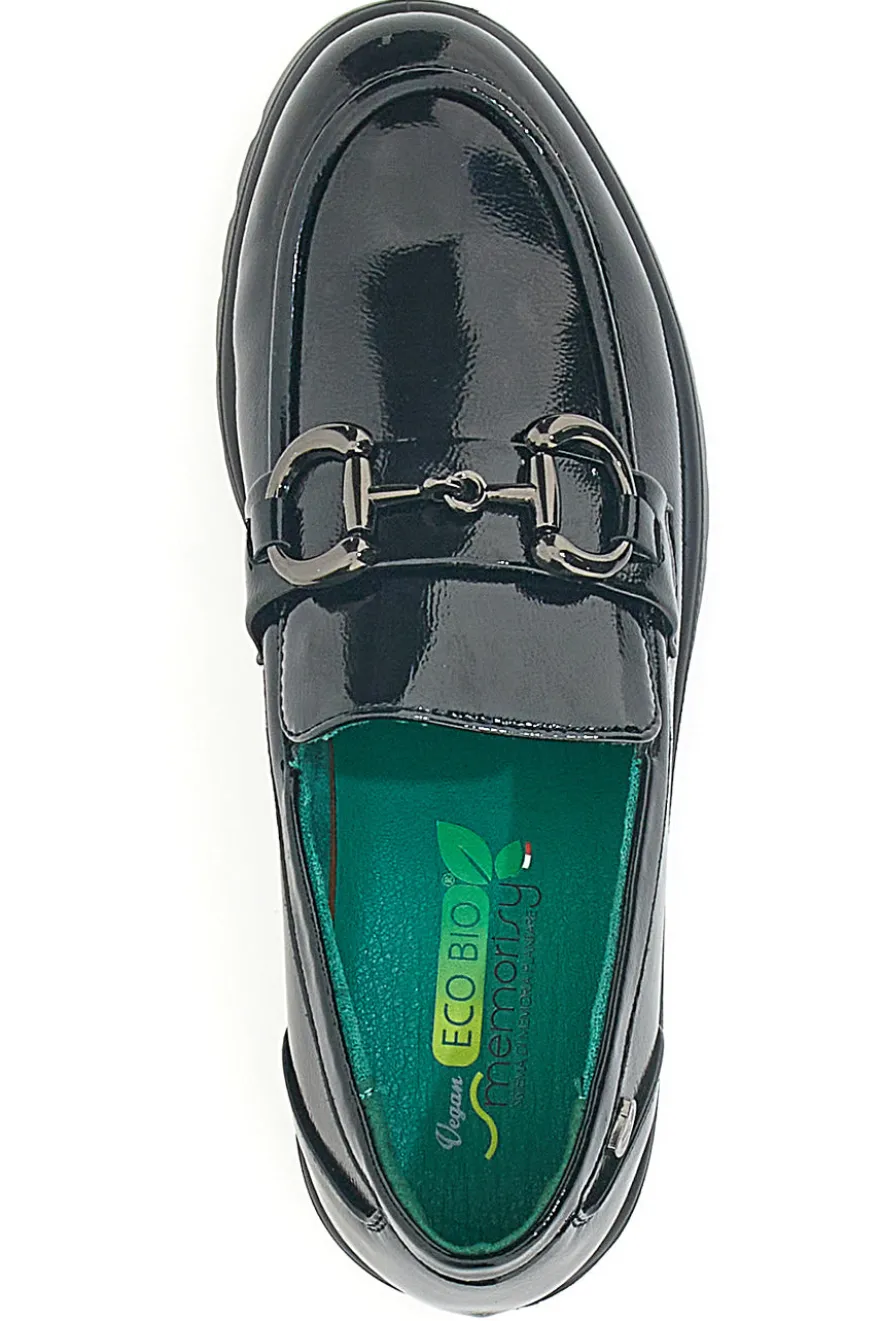 Mocassini Vegan Neri Lucidi con Morsetto Eco Bio J52323M6