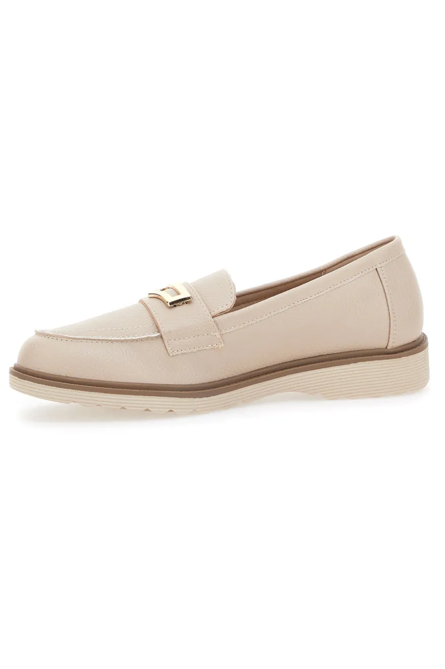 Mocassino Beige con Morsetto Color Oro Le Havre Paris 3202121