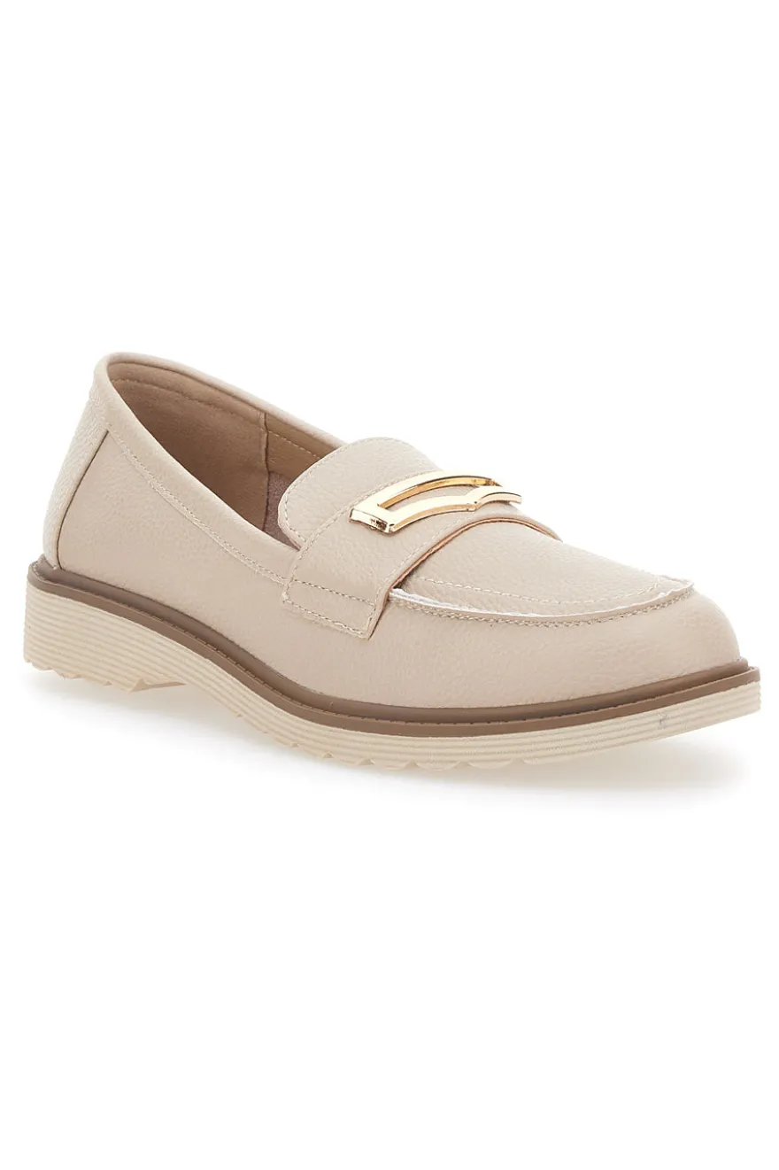 Mocassino Beige con Morsetto Color Oro Le Havre Paris 3202121