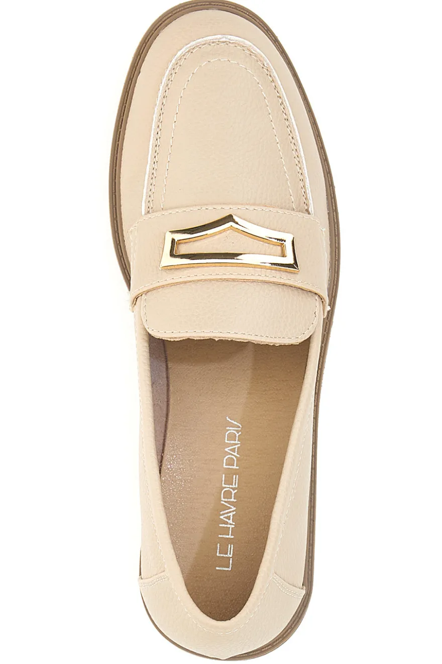 Mocassino Beige con Morsetto Color Oro Le Havre Paris 3202121